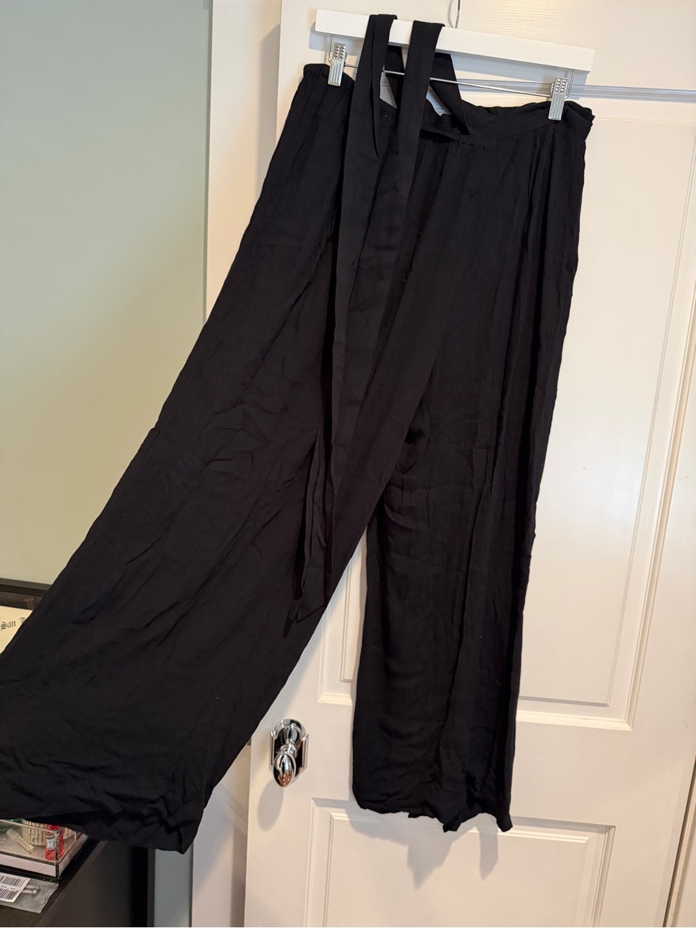 Free People Black Wide-Leg Tie-Waist Pants
